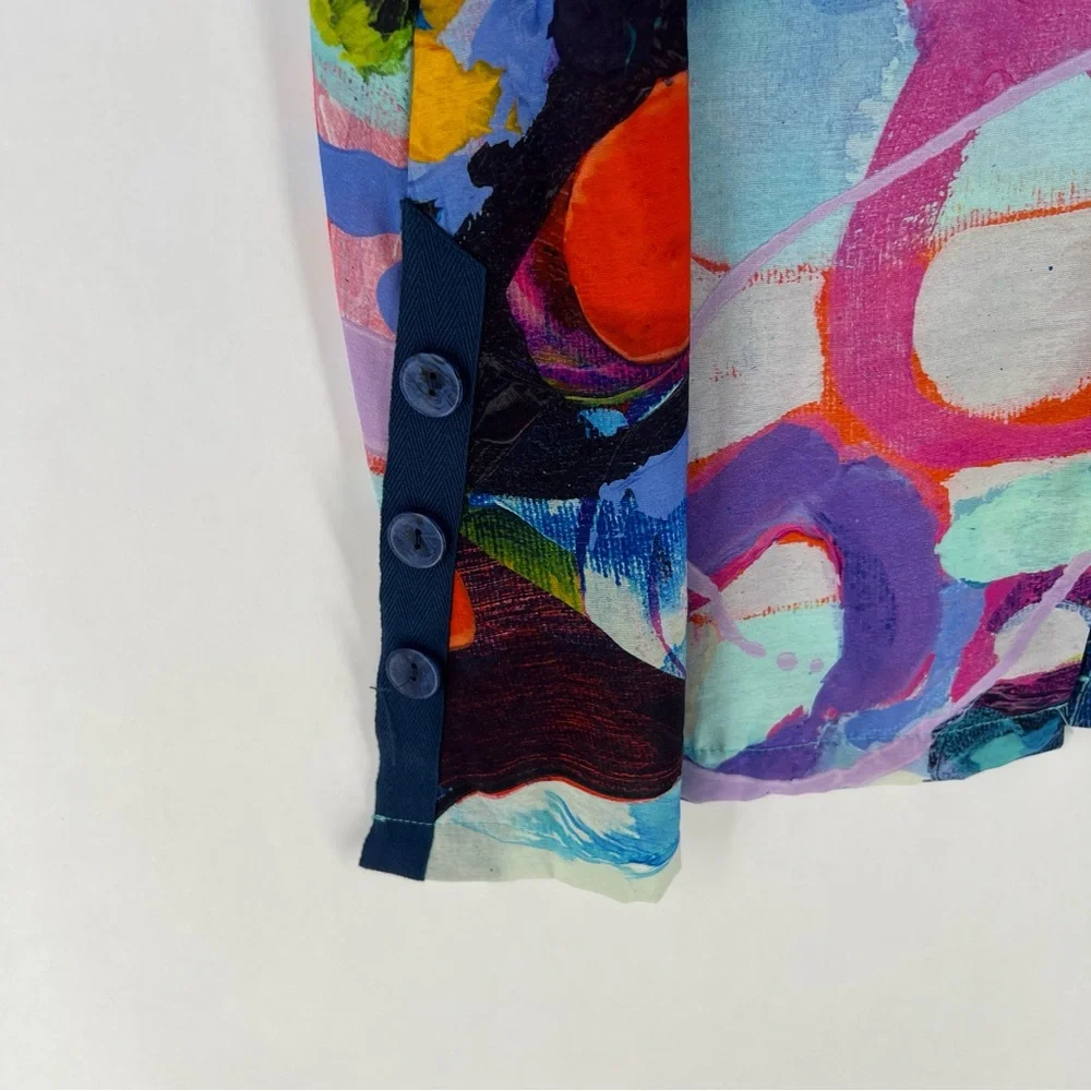 Claire Desjardins Colorful‎ Abstract Sleeveless Button Front Tunic Lagenlook - Picture 5 of 16